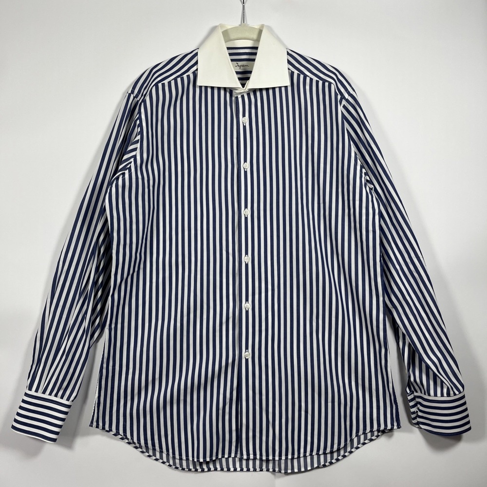 INGRAM Striped Button Sport Shirt Men's EU‎ 40 Blue White COTTONSTIR